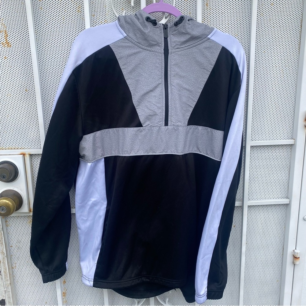 CSG Mens XL pullover 1/4 front zip hooded coat black/gray/white